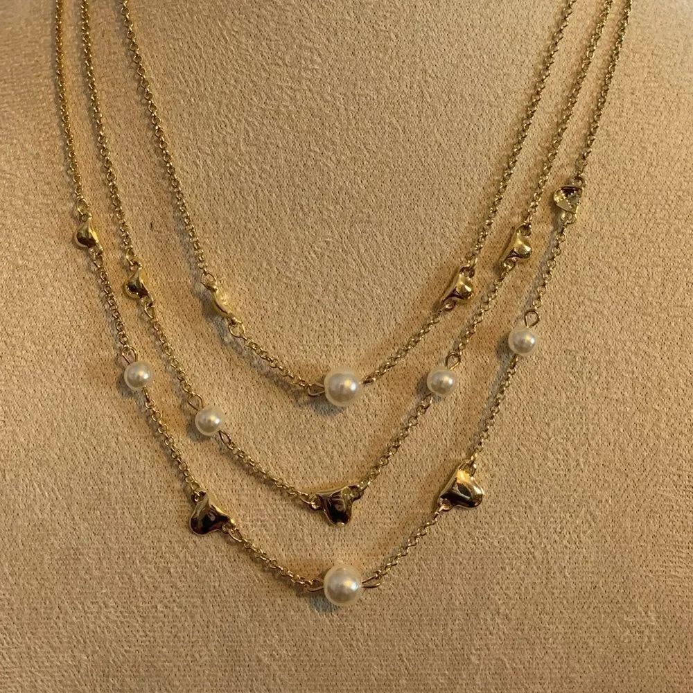 Laundry by Shelli Segal layered necklace hearts pearls
